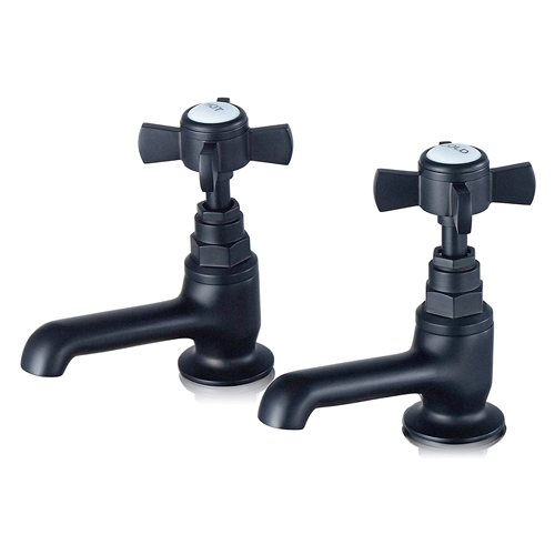 Traditional Victorian Style Matte Black Pillar Taps