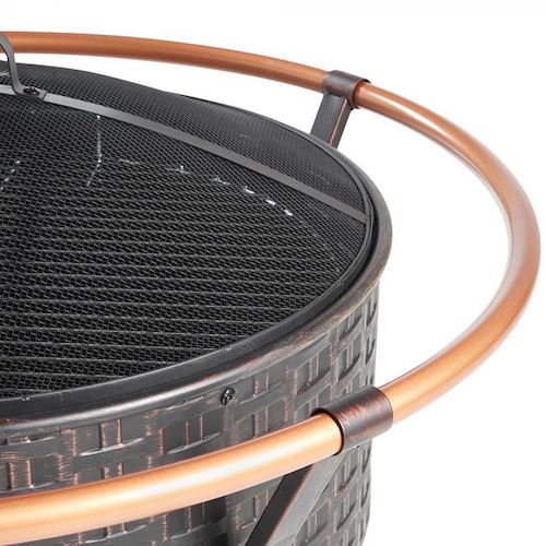 VonHaus Copper Rim Fire Pit Bowl with BBQ Grill Rack