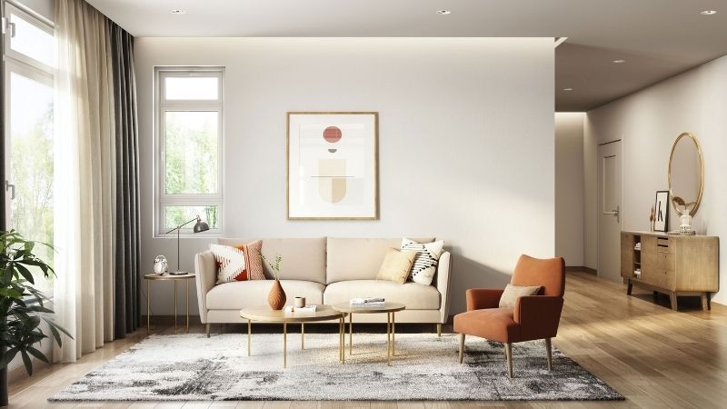 Living room with neutral decor