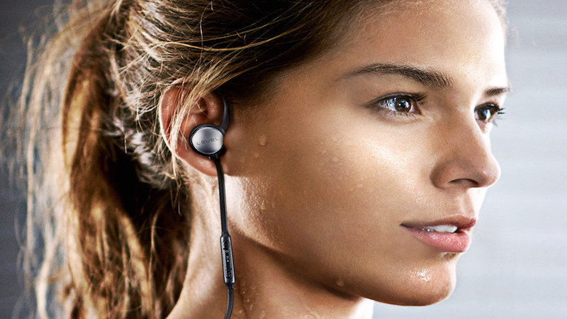 Women with ear bluetooth headset