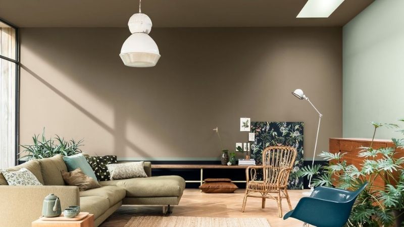 Living room with light brown walls
