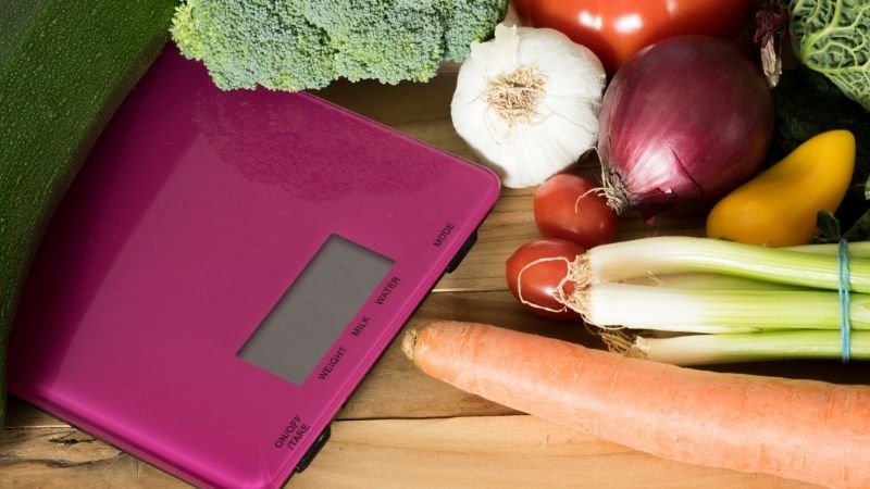 Purple kitchen scales