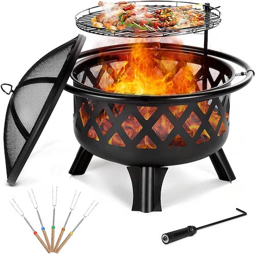 Outdoor Fire Pit with Fire Pit BBQ Grill by Sunlifer Store