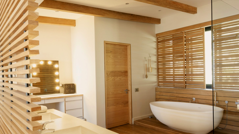 Wood bathroom blinds