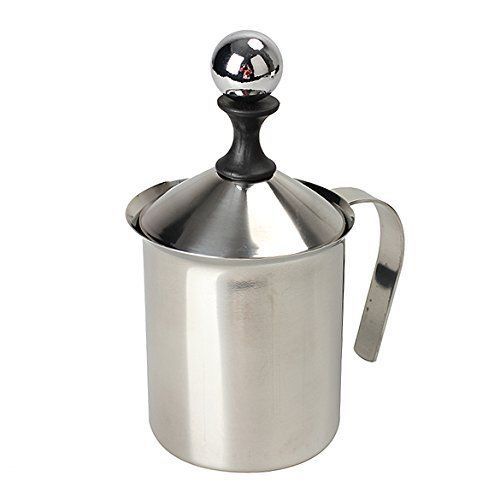 Vktech 400ml Stainless Steel Manual Milk Frother Double Mesh Milk Creamer