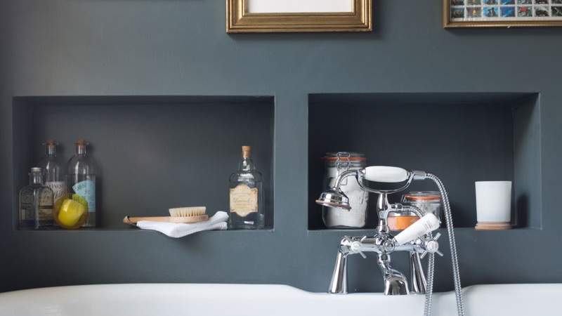 Recessed shower shelf