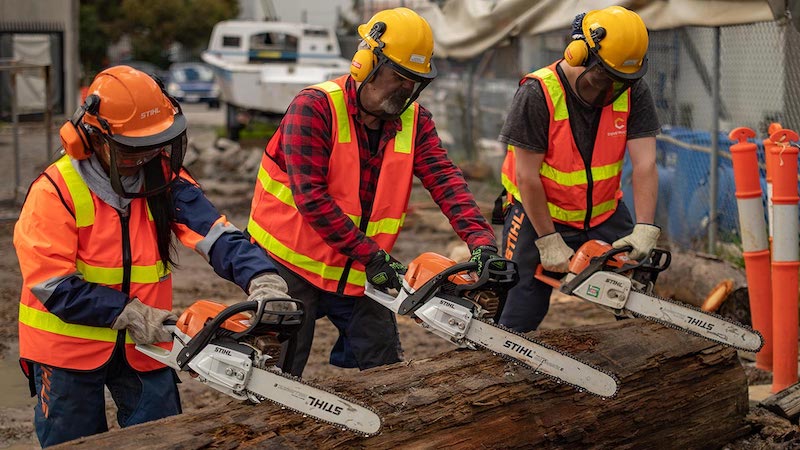 Men using manual chainsaws